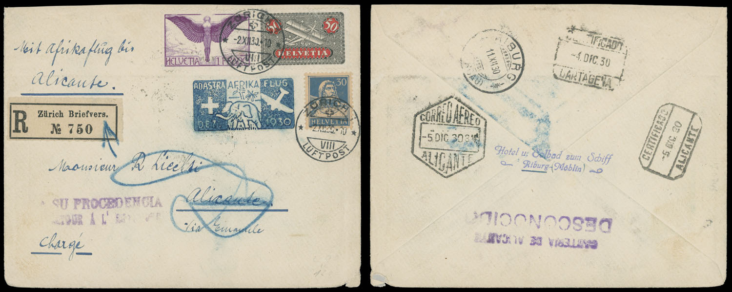 Lot 182 - 1. Worldwide Air Post Stamps and Postal History Switzerland - Pioneer Flights - Raritan Stamps Inc. Auction #96 Worldwide Air Post Stamps and Postal History, Philatelic Rarities of the World Lot 182 - 1. Worldwide Air Post Stamps and Postal History Switzerland - Pioneer Flights - Raritan Stamps Inc. Auction #96 Worldwide Air Post Stamps and Postal History, Philatelic Rarities of the World