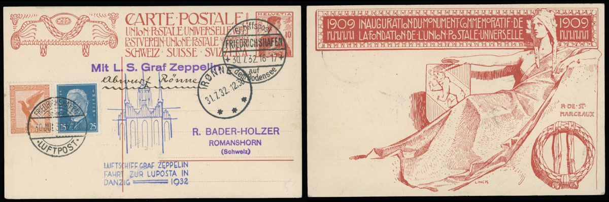 Lot 185 - 1. Worldwide Air Post Stamps and Postal History Switzerland - Zeppelin Flights - Raritan Stamps Inc. Auction #96 Worldwide Air Post Stamps and Postal History, Philatelic Rarities of the World Lot 185 - 1. Worldwide Air Post Stamps and Postal History Switzerland - Zeppelin Flights - Raritan Stamps Inc. Auction #96 Worldwide Air Post Stamps and Postal History, Philatelic Rarities of the World