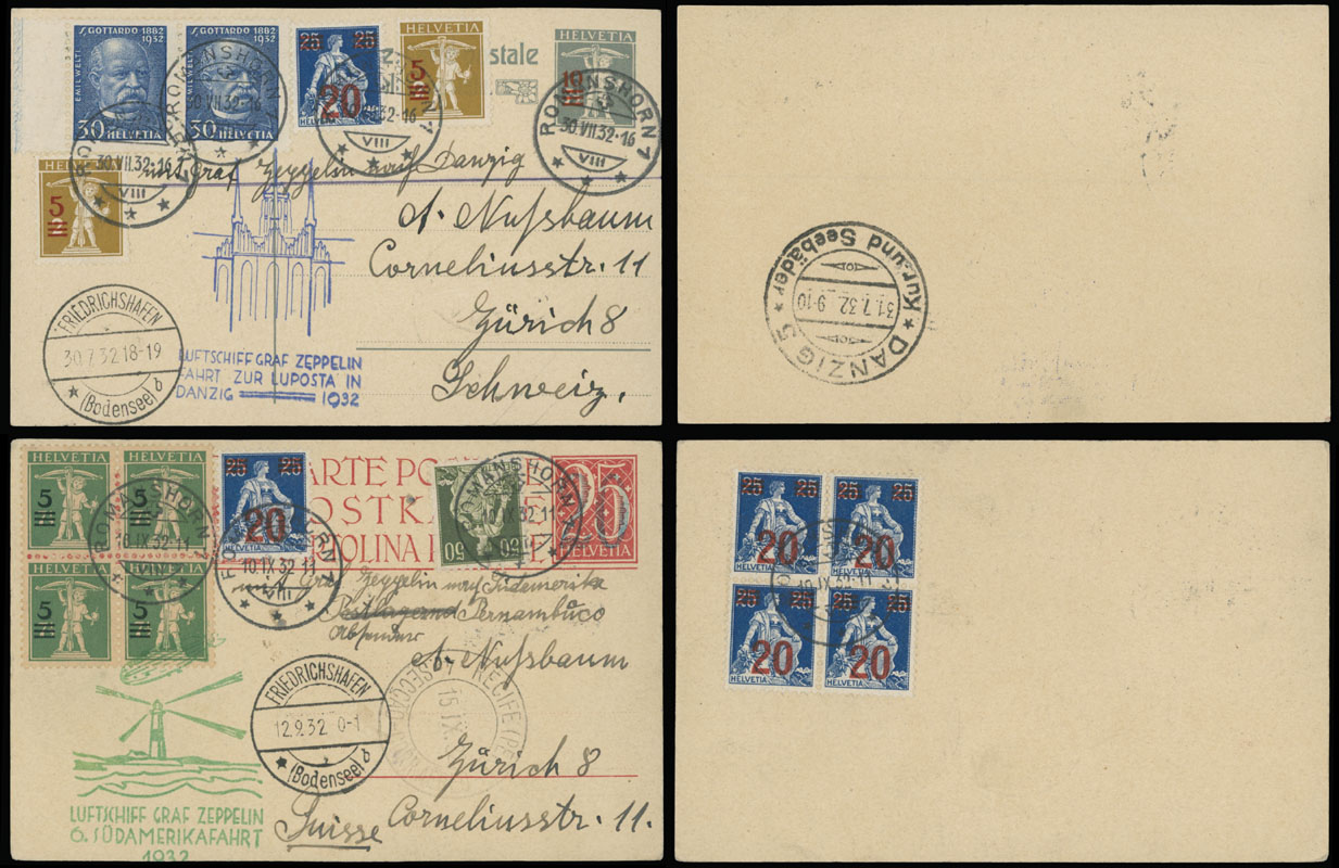Lot 186 - 1. Worldwide Air Post Stamps and Postal History Switzerland - Zeppelin Flights - Raritan Stamps Inc. Auction #96 Worldwide Air Post Stamps and Postal History, Philatelic Rarities of the World Lot 186 - 1. Worldwide Air Post Stamps and Postal History Switzerland - Zeppelin Flights - Raritan Stamps Inc. Auction #96 Worldwide Air Post Stamps and Postal History, Philatelic Rarities of the World