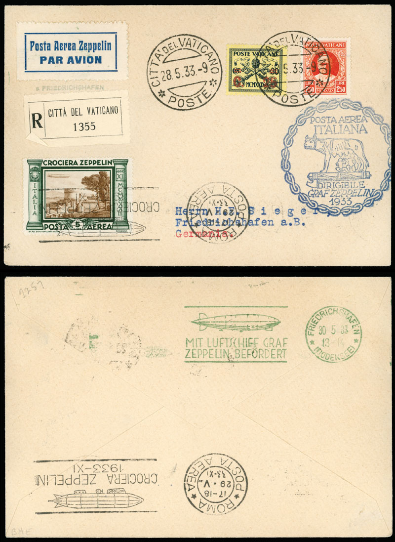 Lot 202 - 1. Worldwide Air Post Stamps and Postal History Vatican City - Zeppelin Flights - Raritan Stamps Inc. Auction #96 Worldwide Air Post Stamps and Postal History, Philatelic Rarities of the World Lot 202 - 1. Worldwide Air Post Stamps and Postal History Vatican City - Zeppelin Flights - Raritan Stamps Inc. Auction #96 Worldwide Air Post Stamps and Postal History, Philatelic Rarities of the World