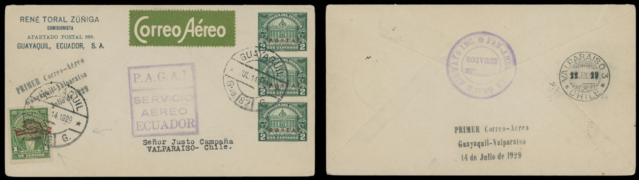 Lot 66 - 1. Worldwide Air Post Stamps and Postal History Ecuador - Raritan Stamps Inc. Auction #96 Worldwide Air Post Stamps and Postal History, Philatelic Rarities of the World Lot 66 - 1. Worldwide Air Post Stamps and Postal History Ecuador - Raritan Stamps Inc. Auction #96 Worldwide Air Post Stamps and Postal History, Philatelic Rarities of the World