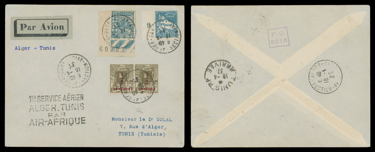 Lot 77 - 1. Worldwide Air Post Stamps and Postal History French Colonies - Algeria - Raritan Stamps Inc. Auction #96 Worldwide Air Post Stamps and Postal History, Philatelic Rarities of the World Lot 77 - 1. Worldwide Air Post Stamps and Postal History French Colonies - Algeria - Raritan Stamps Inc. Auction #96 Worldwide Air Post Stamps and Postal History, Philatelic Rarities of the World
