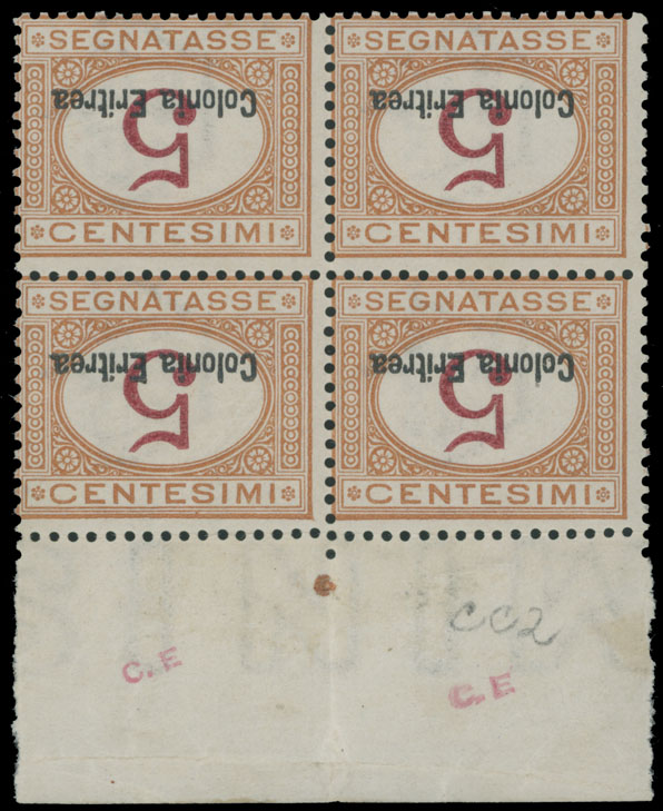 Lot 853 - Italy, Colonies Eritrea - Postage Due stamps - Raritan Stamps Inc. Auction #96 Worldwide Air Post Stamps and Postal History, Philatelic Rarities of the World Lot 853 - Italy, Colonies Eritrea - Postage Due stamps - Raritan Stamps Inc. Auction #96 Worldwide Air Post Stamps and Postal History, Philatelic Rarities of the World