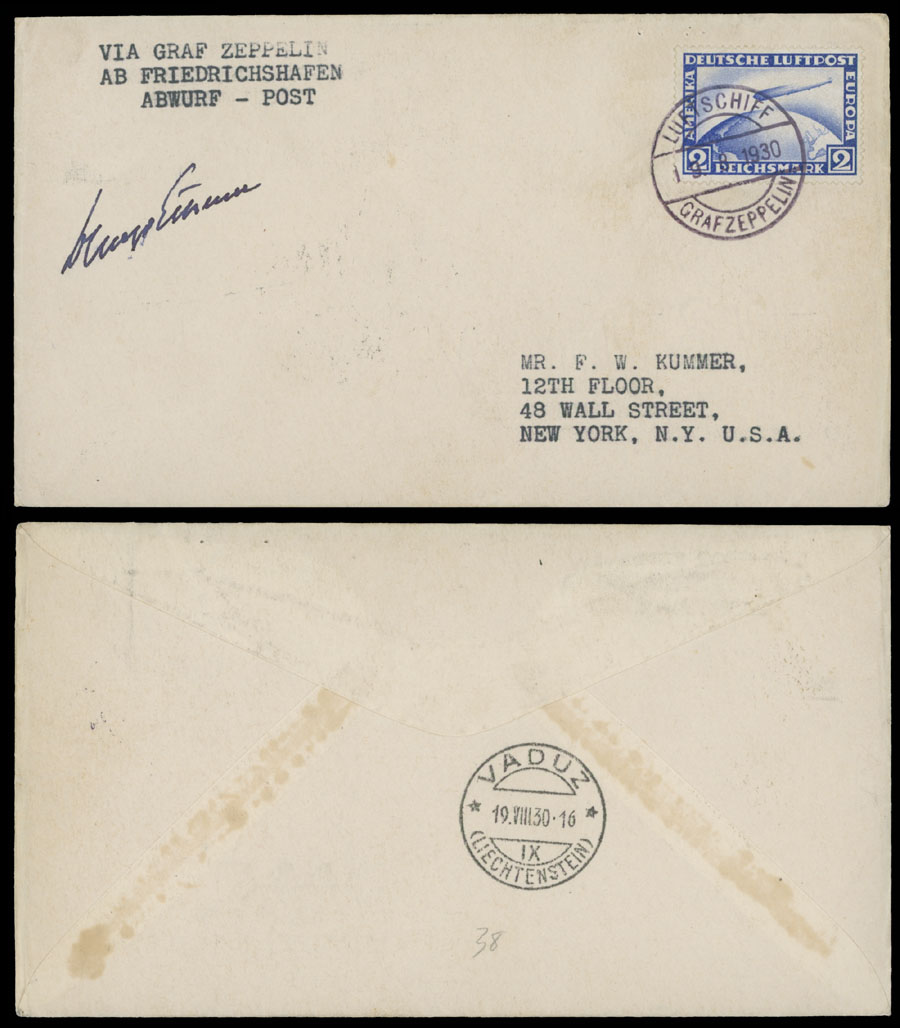 Lot 90 - 1. Worldwide Air Post Stamps and Postal History Germany - Zeppelin Flights - Raritan Stamps Inc. Auction #96 Worldwide Air Post Stamps and Postal History, Philatelic Rarities of the World Lot 90 - 1. Worldwide Air Post Stamps and Postal History Germany - Zeppelin Flights - Raritan Stamps Inc. Auction #96 Worldwide Air Post Stamps and Postal History, Philatelic Rarities of the World