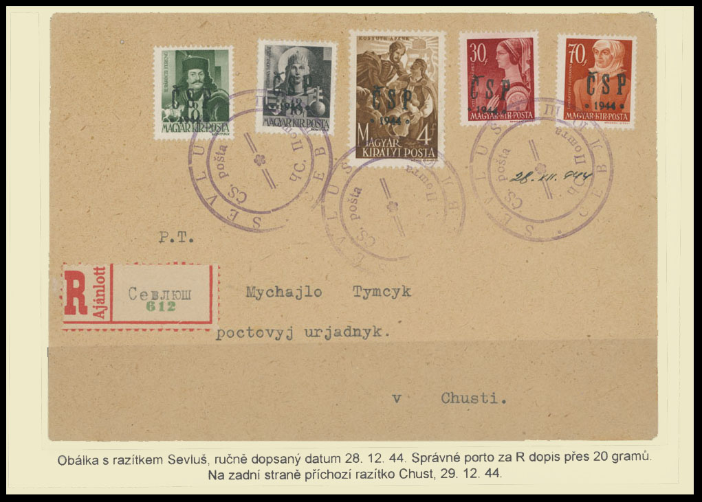 Lot 19 - 3. Chust Postal History items Chust stamps used in Syvlyush (now Vynohradiv) -  Raritan Stamps Inc. The Jiří Majer Collection of Carpatho - Ukraine 1944-1945, Live Bidding Auction #98