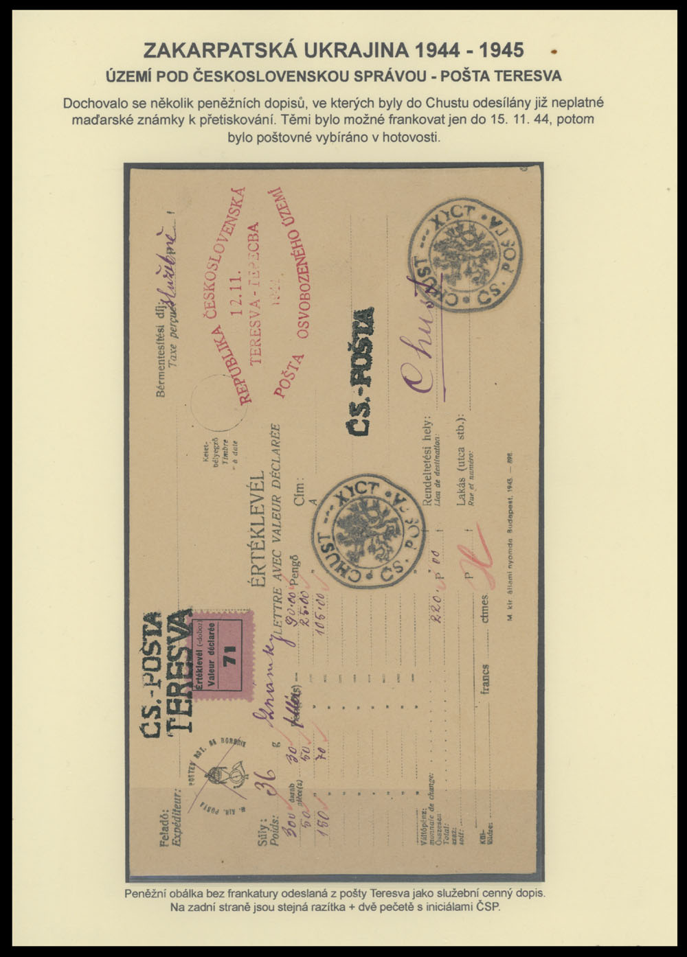 Lot 23 - 3. Chust Postal History items Teresva Postal History Items -  Raritan Stamps Inc. The Jiří Majer Collection of Carpatho - Ukraine 1944-1945, Live Bidding Auction #98