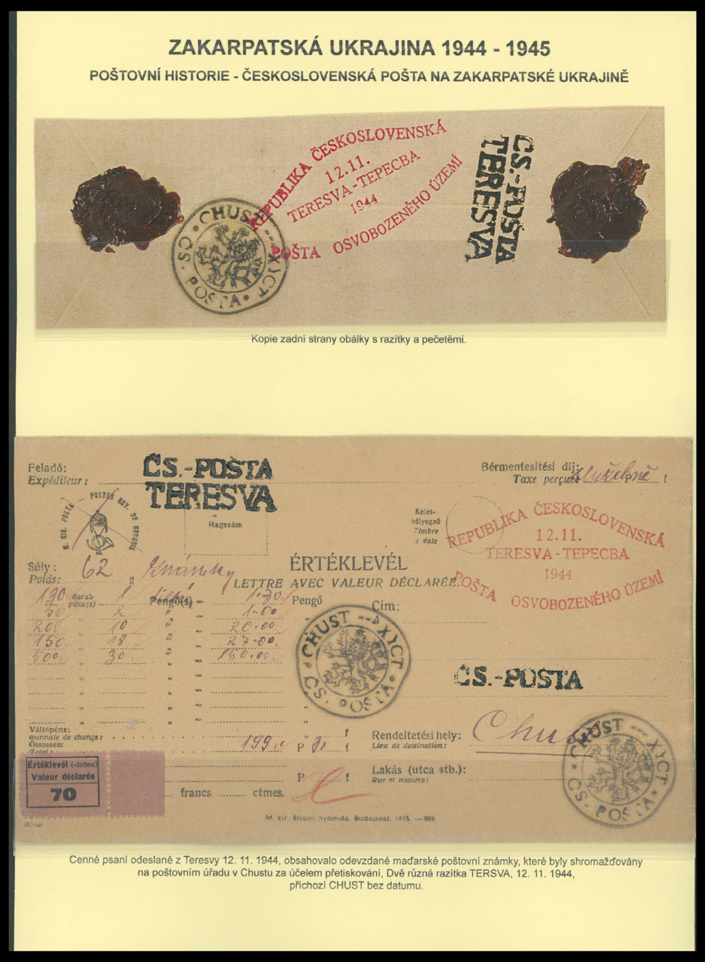 Lot 24 - 3. Chust Postal History items Teresva Postal History Items -  Raritan Stamps Inc. The Jiří Majer Collection of Carpatho - Ukraine 1944-1945, Live Bidding Auction #98