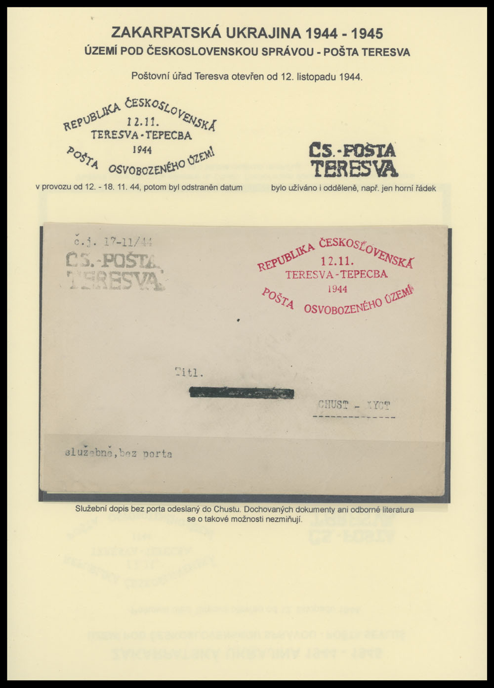 Lot 25 - 3. Chust Postal History items Teresva Postal History Items -  Raritan Stamps Inc. The Jiří Majer Collection of Carpatho - Ukraine 1944-1945, Live Bidding Auction #98