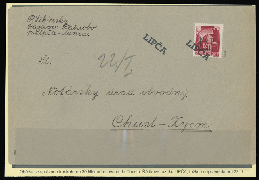 Lot 27 - 3. Chust Postal History items Chust stamps used in Lypcha -  Raritan Stamps Inc. The Jiří Majer Collection of Carpatho - Ukraine 1944-1945, Live Bidding Auction #98