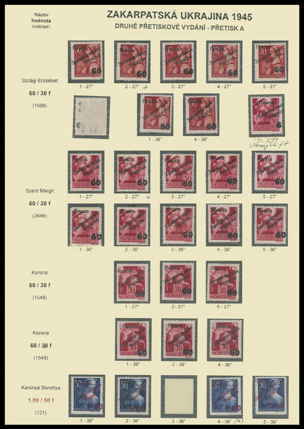 Lot 314 - 9. Uzhgorod Second issue Postage stamps - Raritan Stamps Inc. The Jiří Majer Collection of Carpatho - Ukraine 1944-1945, Live Bidding Auction #98 Lot 314 - 9. Uzhgorod Second issue Postage stamps - Raritan Stamps Inc. The Jiří Majer Collection of Carpatho - Ukraine 1944-1945, Live Bidding Auction #98