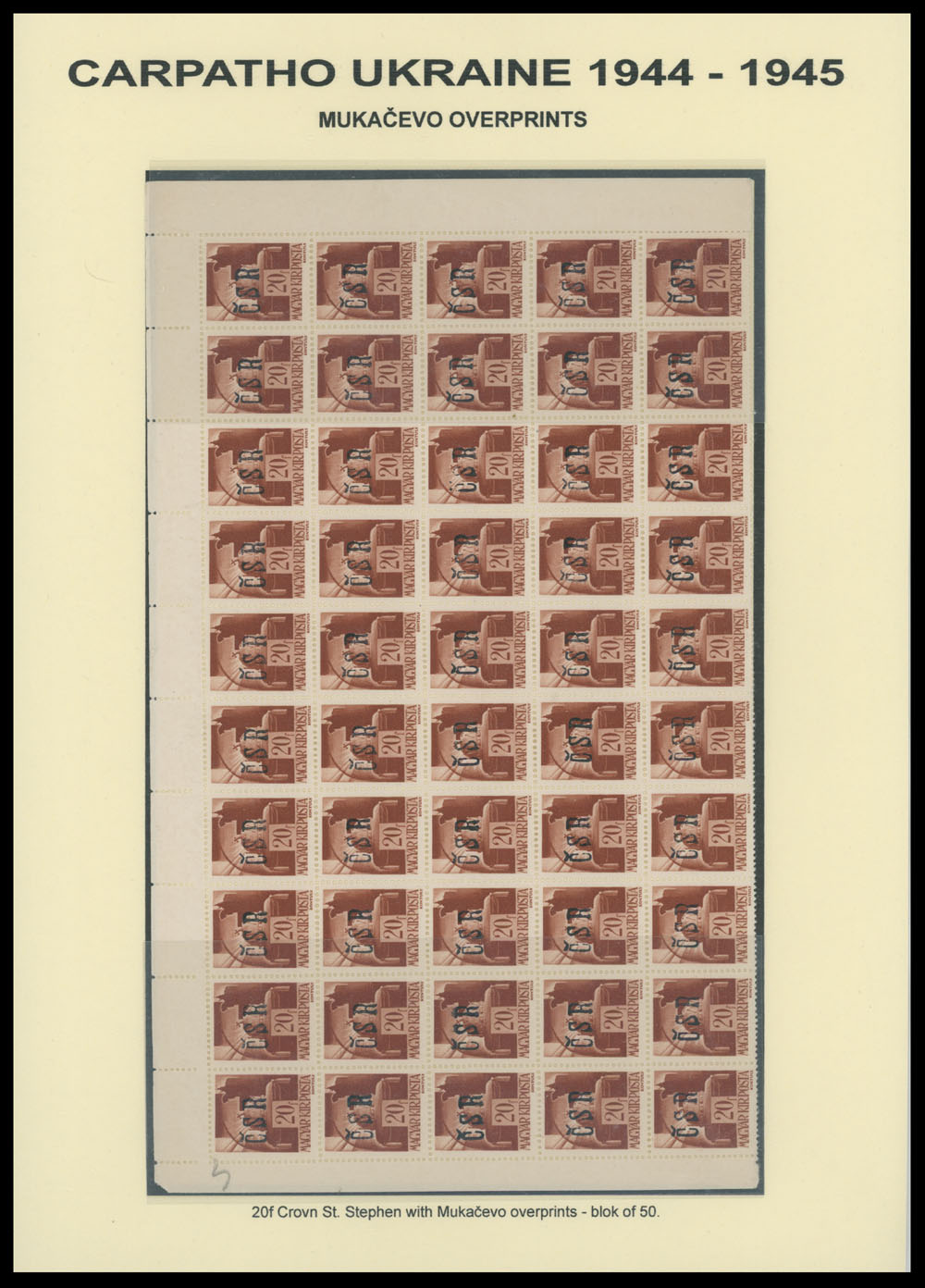 Lot 39 - 4. Mukačevo Postage stamps  -  Raritan Stamps Inc. The Jiří Majer Collection of Carpatho - Ukraine 1944-1945, Live Bidding Auction #98