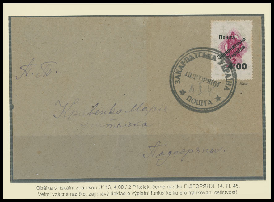 Lot 482 - 10. Uzhgorod Issues - Postal History Items - Raritan Stamps Inc. The Jiří Majer Collection of Carpatho - Ukraine 1944-1945, Live Bidding Auction #98 Lot 482 - 10. Uzhgorod Issues - Postal History Items - Raritan Stamps Inc. The Jiří Majer Collection of Carpatho - Ukraine 1944-1945, Live Bidding Auction #98