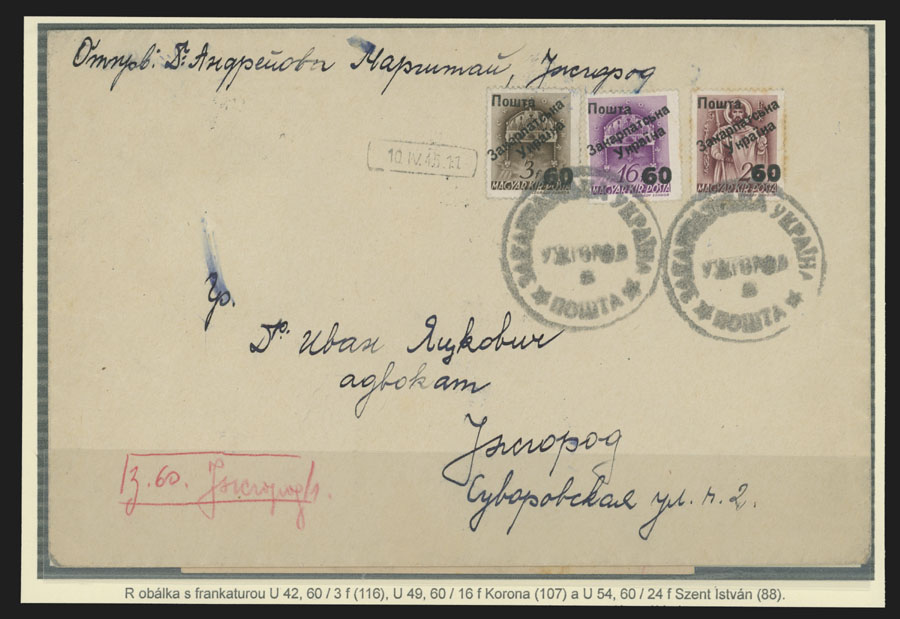 Lot 489 - 10. Uzhgorod Issues - Postal History Items - Raritan Stamps Inc. The Jiří Majer Collection of Carpatho - Ukraine 1944-1945, Live Bidding Auction #98 Lot 489 - 10. Uzhgorod Issues - Postal History Items - Raritan Stamps Inc. The Jiří Majer Collection of Carpatho - Ukraine 1944-1945, Live Bidding Auction #98