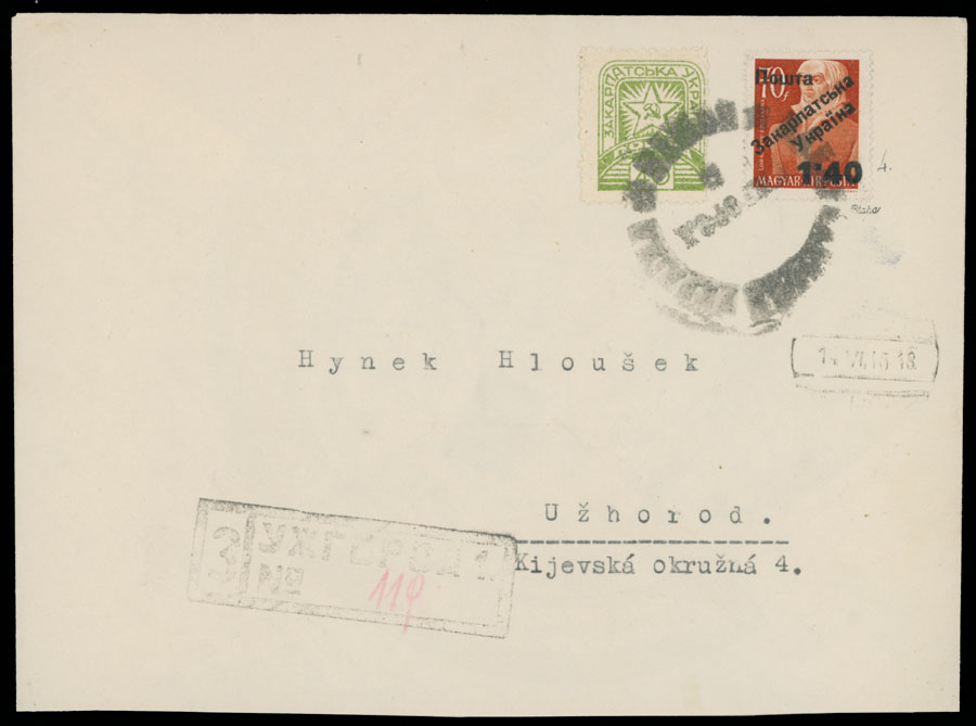 Lot 502 - 10. Uzhgorod Issues - Postal History Items - Raritan Stamps Inc. The Jiří Majer Collection of Carpatho - Ukraine 1944-1945, Live Bidding Auction #98 Lot 502 - 10. Uzhgorod Issues - Postal History Items - Raritan Stamps Inc. The Jiří Majer Collection of Carpatho - Ukraine 1944-1945, Live Bidding Auction #98