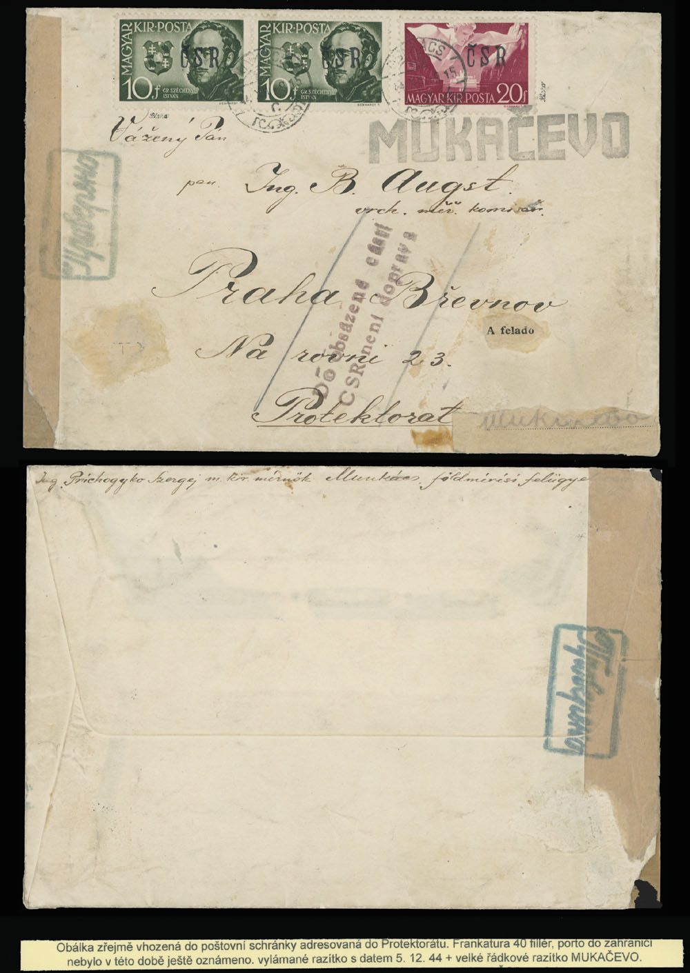 Lot 81 - 5. Mukačevo Postal History Items - Raritan Stamps Inc. The Jiří Majer Collection of Carpatho - Ukraine 1944-1945, Live Bidding Auction #98 Lot 81 - 5. Mukačevo Postal History Items - Raritan Stamps Inc. The Jiří Majer Collection of Carpatho - Ukraine 1944-1945, Live Bidding Auction #98
